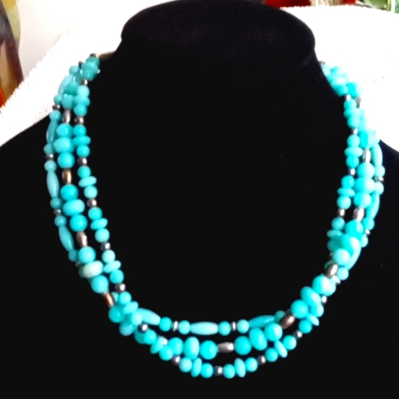 Carolyn Pollock Jewelry - CAROLYN POLLOCK AMAZONITE AND STERLING SILVER TRIPLE STRAND NECKLACE